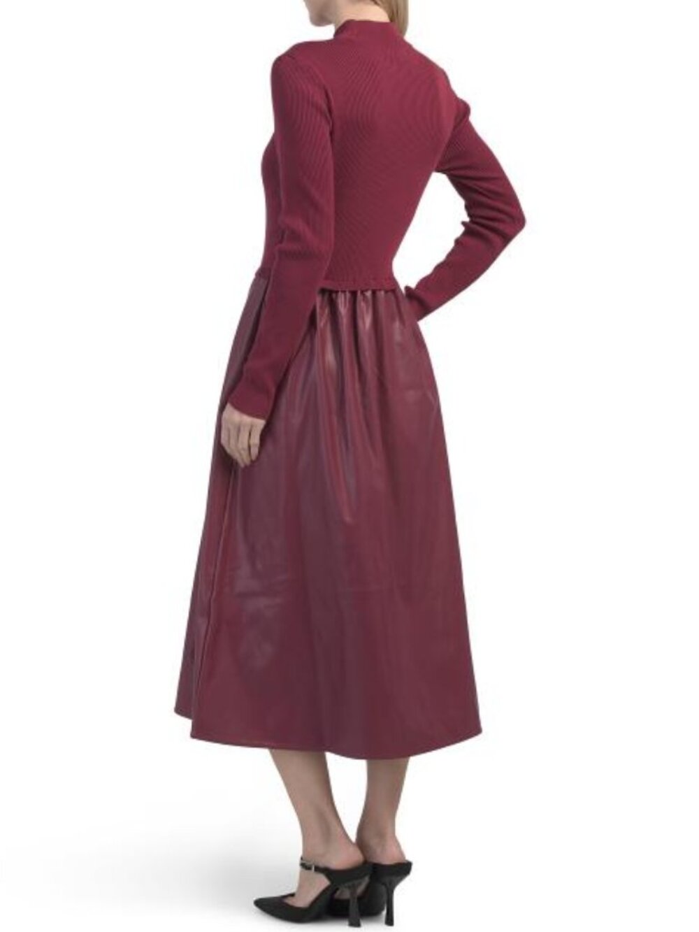 NANETTE NANETTE LEPORE Merlot Twofer Sweater Dress With Faux Leather Skirt - Picture 2 of 2